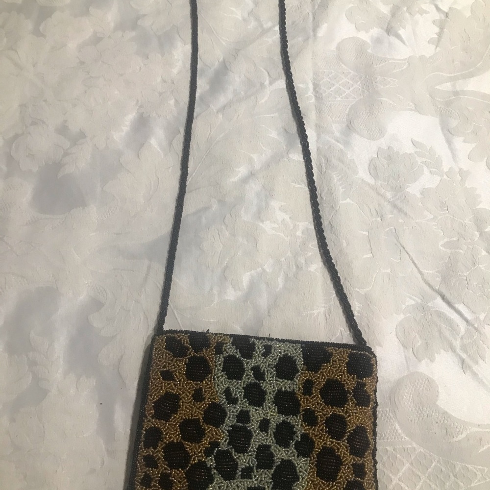 PURSE OR BAG LEOPARD PRINT BEADED 6”x7” - Picture 3 of 4